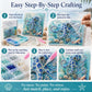 Ocean pearl art DIY kit with blue ocean-scene bead tray and finished canvas panel