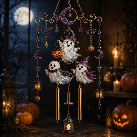 Halloween Vampire Ghost Wind Chime, Ghost, Black Cat, Crow, Pumpkin, Witch, Red Vampire, Blue Vampire, Purple Vampire, Astronaut Vampire, 4 in 1 Mixed Color Vampire