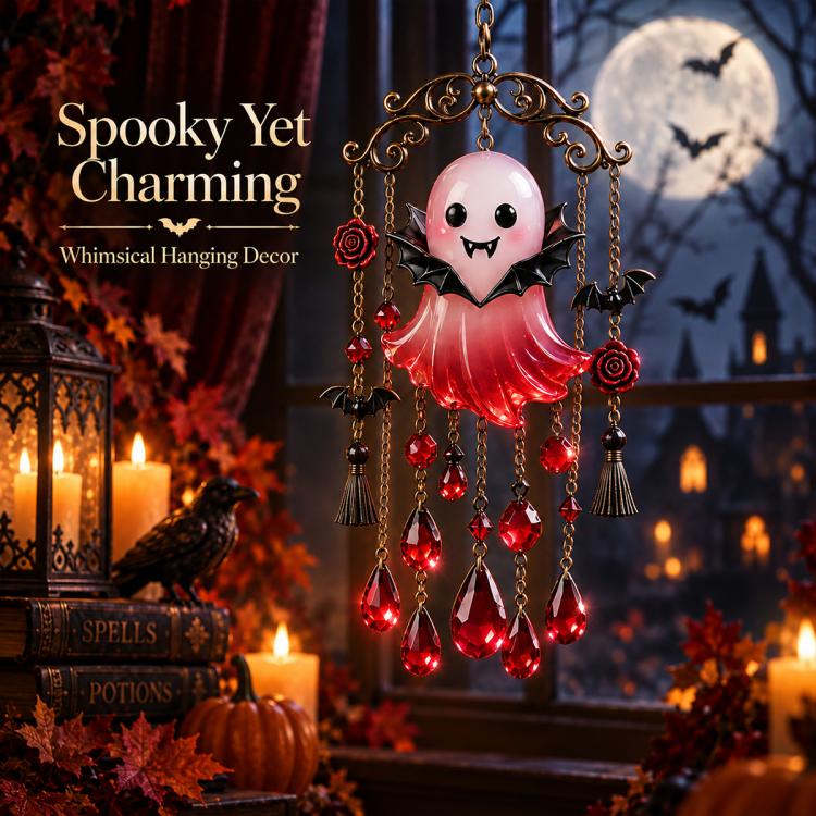 Halloween vampire ghost wind chime with red bead and teardrop crystal danglers