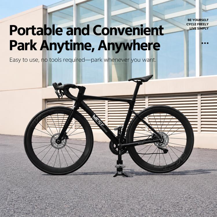 Bicycle with black crank kickstand deployed for parking
