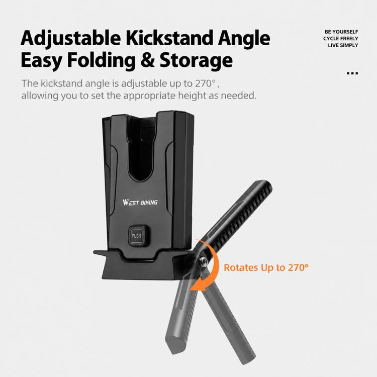 Black adjustable kickstand with rotating arm up to 270 degrees