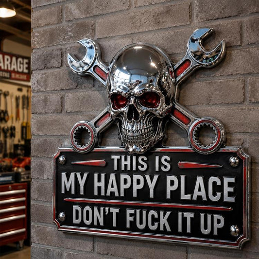Happy Place Garage Wall Sign Wall-mounted Decorative Ornament, Wrought Iron, Acrylic