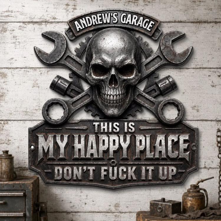 Happy Place Garage Wall Sign Wall-mounted Decorative Ornament, Wrought Iron, Acrylic