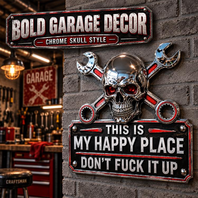 Happy Place Garage Wall Sign Wall-mounted Decorative Ornament, Wrought Iron, Acrylic