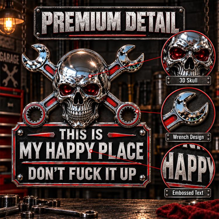 Happy Place Garage Wall Sign Wall-mounted Decorative Ornament, Wrought Iron, Acrylic