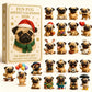 Fun pug advent calendar with display of small pug figurines arranged in rows