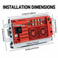 Car MP5 player rear panel diagram with red chassis, ports, and cooling fan grilles