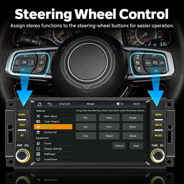 7-inch car MP5 player with steering wheel control settings menu