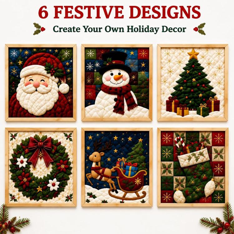 DIY Christmas Fabric Art Painting Kit, 20cm With Frame
