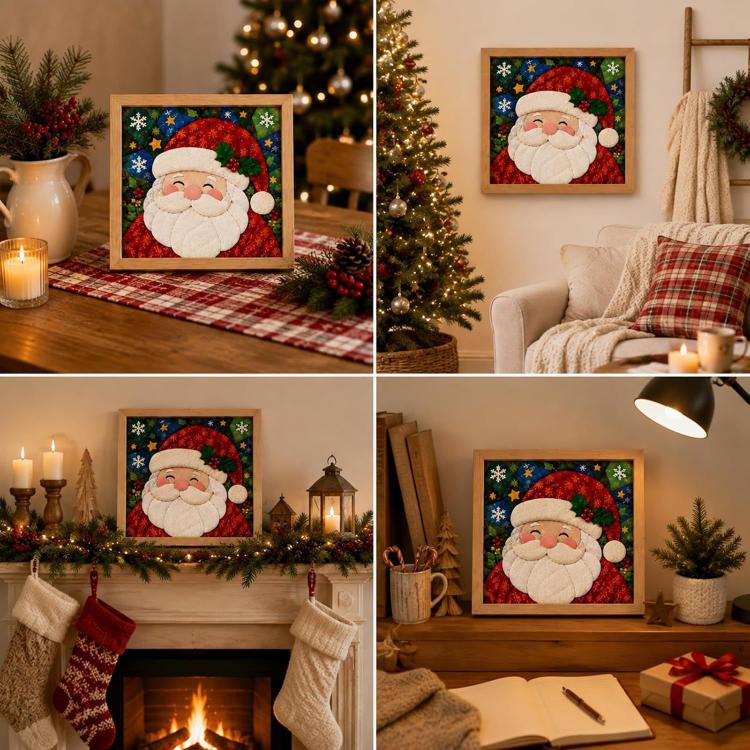 DIY Christmas Fabric Art Painting Kit, 20cm With Frame