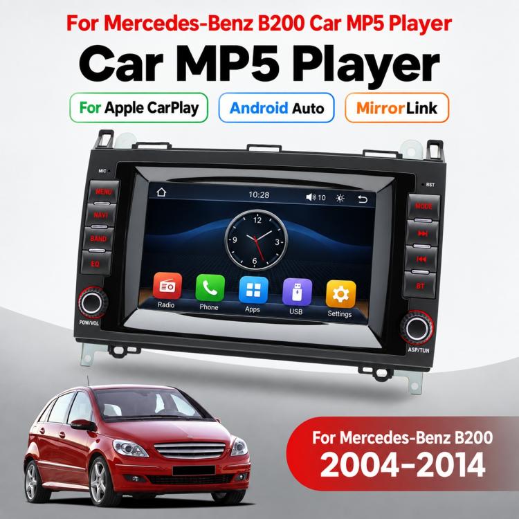 7-inch car MP5 player head unit with touchscreen and dashboard mounting brackets