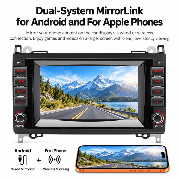 7-inch car MP5 player head unit with landscape video on touchscreen