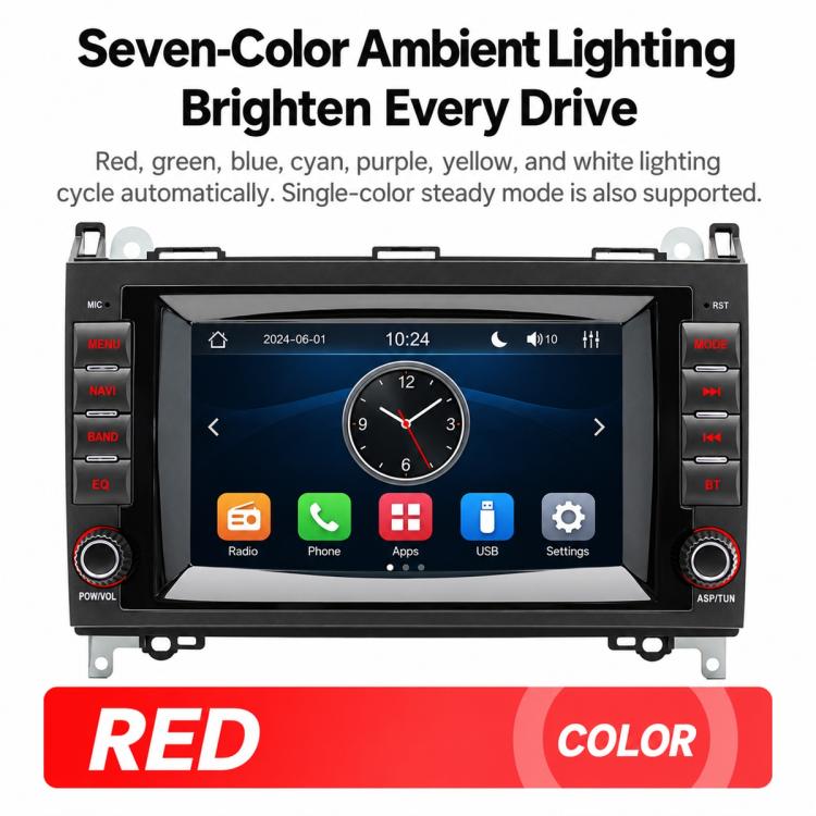 7-inch car MP5 player head unit with dial menu screen and side control buttons