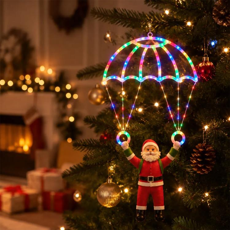 Color-changing LED Santa parachute pendant light with multicolor glowing dome