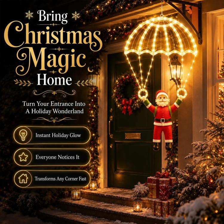 Warm LED Santa parachute pendant light with bright dome and suspended rings
