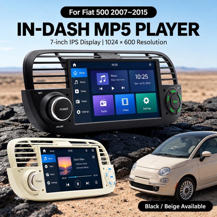 7-inch in-dash MP5 player head unit with touchscreen display, black and beige
