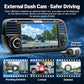 In-dash MP5 player with touchscreen showing dash cam view and side control buttons