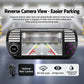 In-dash MP5 player with reverse camera view on touchscreen and audio control knob