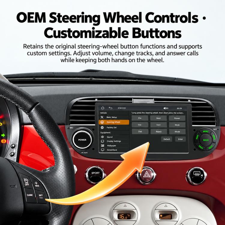 In-dash MP5 player with steering-wheel control support and customizable menu screen