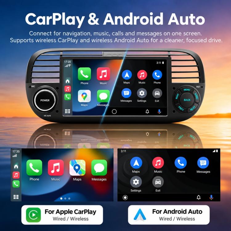 7-inch in-dash car MP5 player receiver with large touchscreen and side control dial, black