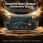 Black in-dash MP5 player receiver with touchscreen and rotary audio control dials