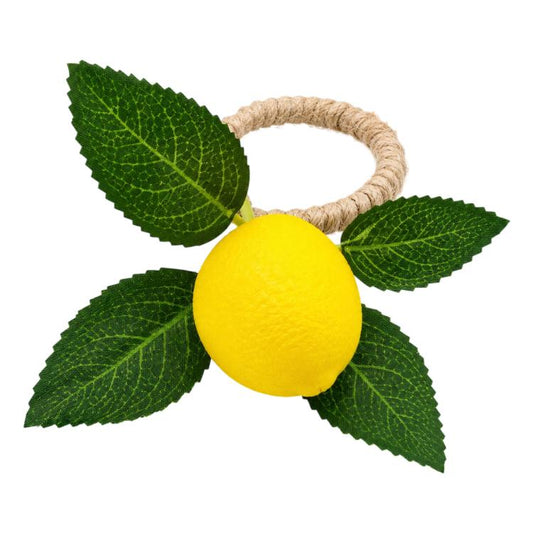Yellow Lemon Natural Fiber Twine Napkin Buckle Paper Ring, Lemon, Three Leaves Lemon