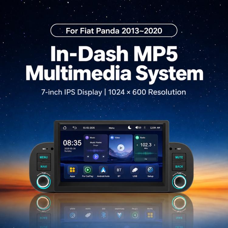 In-dash 7-inch MP5 multimedia system with touchscreen and dual rotary control knobs