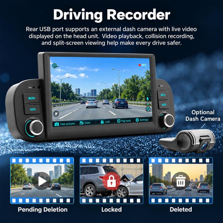 7-inch car MP5 player with central screen and dashboard control buttons