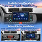 Car MP5 head unit installed in the dashboard with touchscreen and side buttons