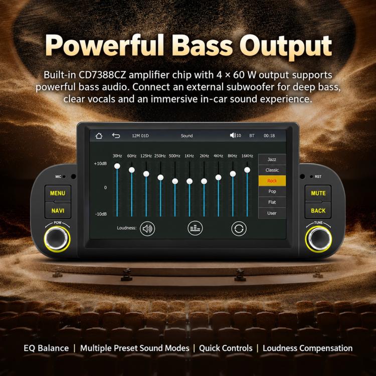 Car MP5 multimedia head unit with sound equalizer screen and side control knobs