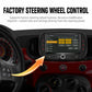 Car MP5 head unit with steering wheel control settings shown on screen