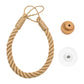 Twine toilet paper holder with rope loop and round wooden mounting base