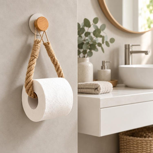 Wooden Twine Toilet Paper Holder Towel Rack with Hooks, Ordinary Hooks, Wooden Hooks