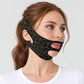 Black and gold geometric face-shaping mask with ear openings and mouth cutout