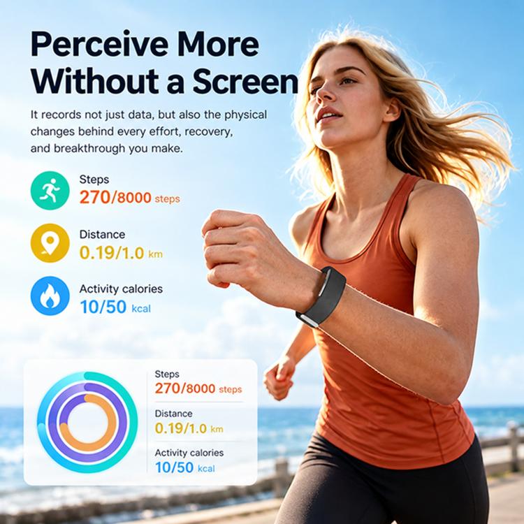 HT51 Screenless Fitness Tracker Band, Support Heart Rate / Sleep Monitoring, Dual Straps