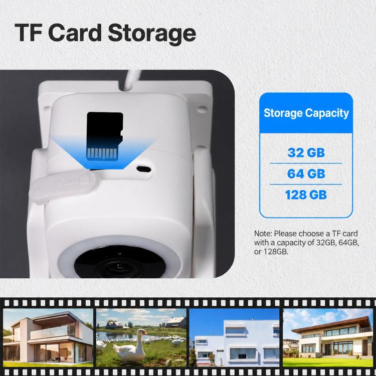 White WiFi security camera with microSD card storage slot