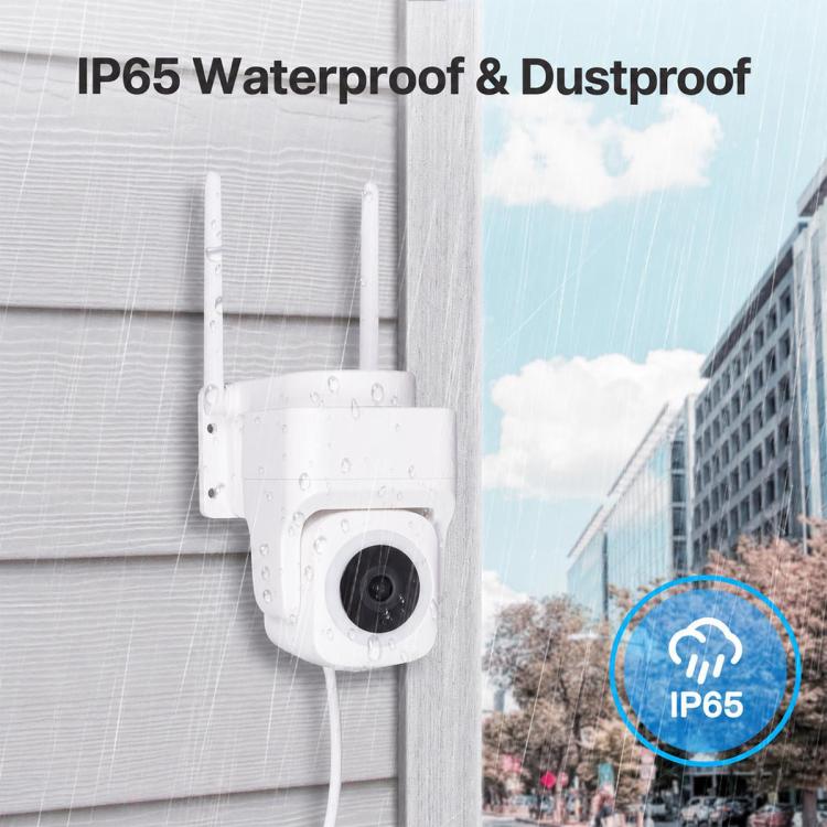 White wall-mounted WiFi security camera with IP65 weather protection
