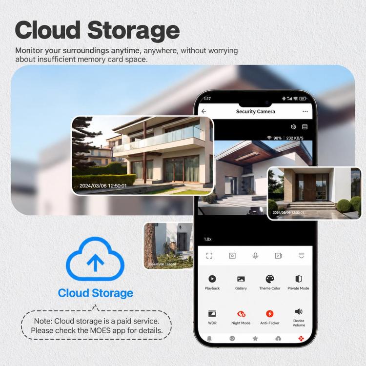 White security camera with two antennas for cloud monitoring