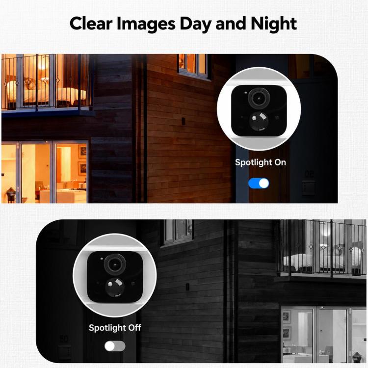 Outdoor night vision security camera with spotlight illumination and front lens
