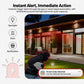 Outdoor security camera with instant alert, spotlight, and siren action indicators