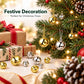 Festive electroplated bell ornaments, gold and silver tones, scattered on table