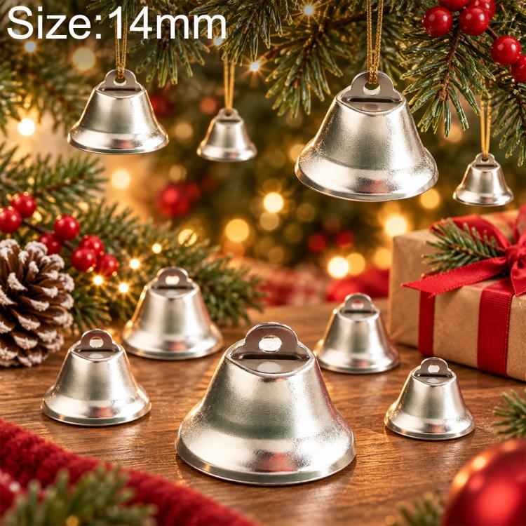 Silver metal open bell trumpet bells with hanging loops, 14mm size