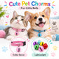 Pet collar bell charms—small round bells with top loops shown on cat and dog