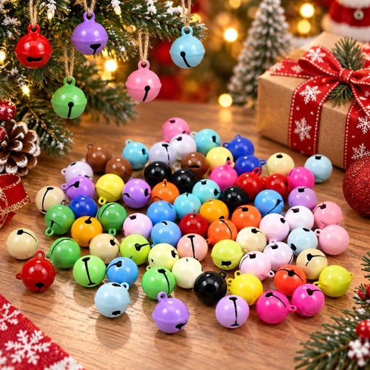 100 PCS/Pack Painted Small Round Bell Charms for DIY Keychains, Pet Accessories and Christmas Decor, 14mm