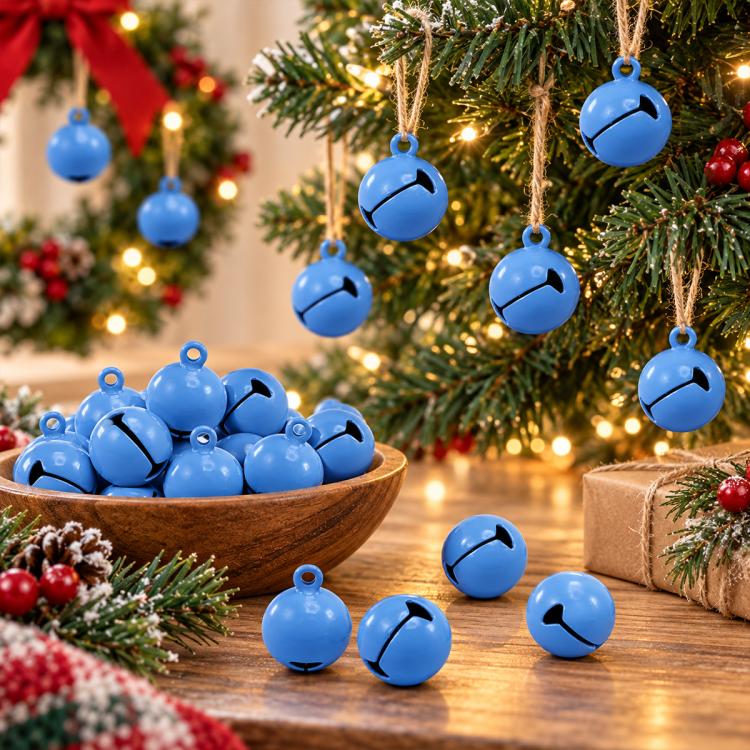 Blue painted small round bell charms, 14mm, hanging ornaments and scattered charms