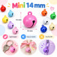 Mini 14mm round bell charms in mixed colors, each with a hanging loop and face