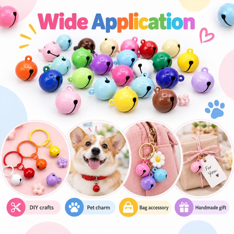 Assorted round bell charms for pet and bags, multicolor set with hanging loops