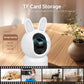 White baby monitor camera unit with bunny ears, showing TF card storage capacity