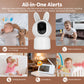 WiFi baby monitor showing all-in-one alerts with rabbit camera and screen controls
