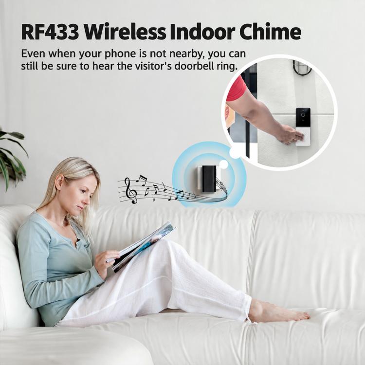 Wireless indoor doorbell chime, wall-mounted unit with speaker and circular button